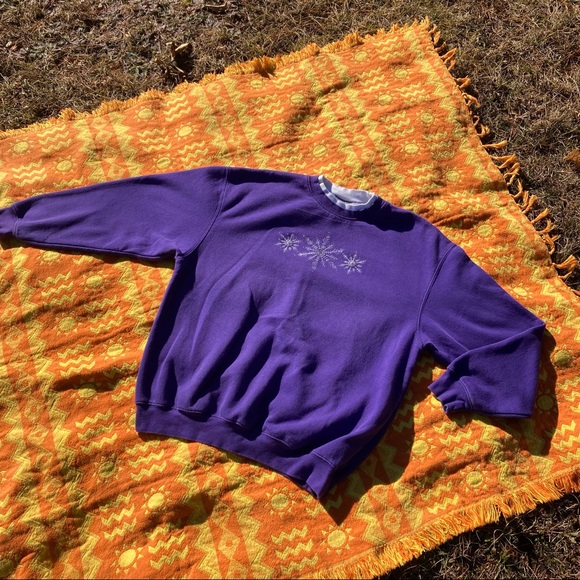 Vintage vtg grandma purple collared sweatshirt double collar mockneck rhinestone - Picture 1 of 7